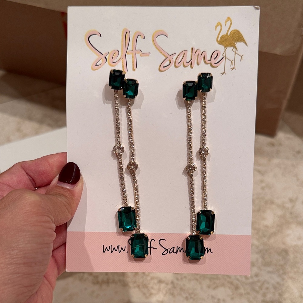 Self-Same Emerald Green and Silver Dangle Earrings